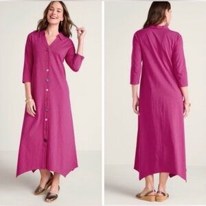 Soft Surroundings Danielle ¾ Sleeve Maxi Dress Purple Button-Down Sz Petite Larg